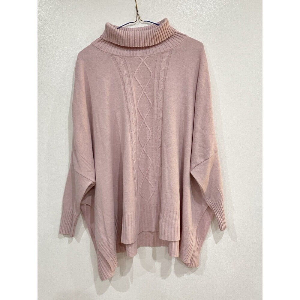 Mer Sea Womens Sweater Oversized Boxy Side Slit Turtleneck Pink One Size